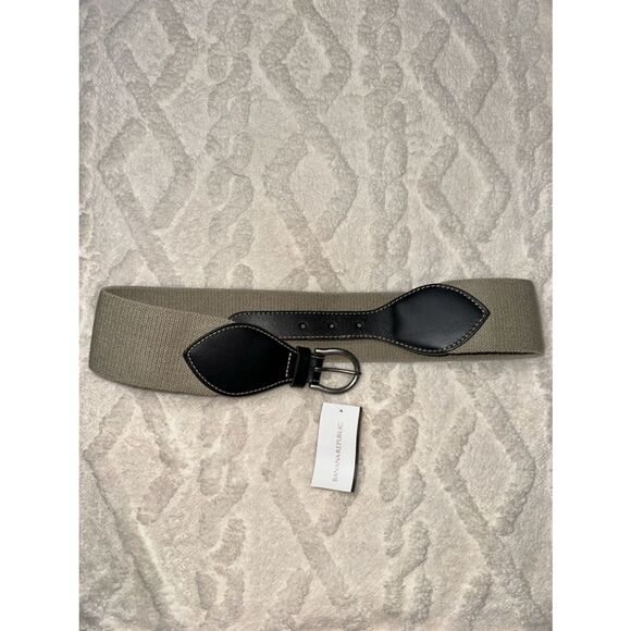 BR M Llanito green black wide stretch 60 mm leather trim belt main image 6